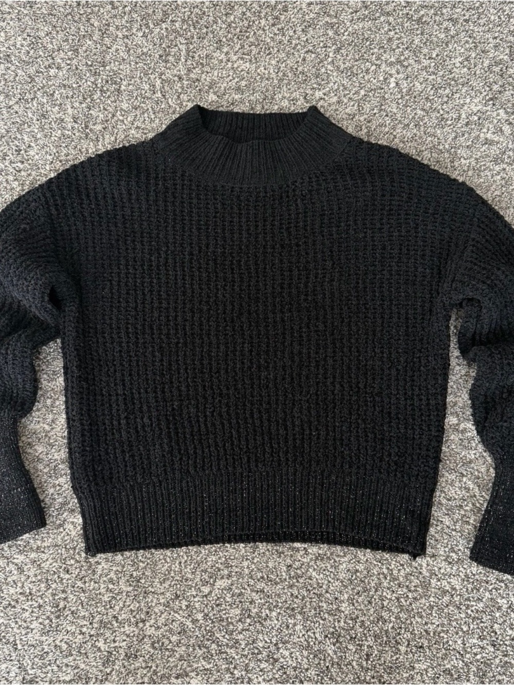 Evereve Design History Black Sweater XS Mock Neck Gold Metallic Sparkle Pullover